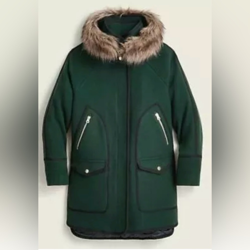 J Crew Summit Parka in Italian Stadium Cloth Wool Dark Forest. Size 00 - Picture 5 of 13